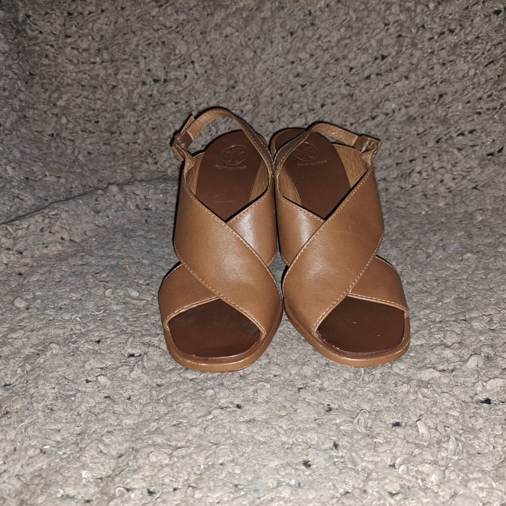 TORY BURCH-Gabrielle-Brown Leather-CrissCross Strap Wedge Sandals-Sz 7-Excellent - Picture 3 of 8